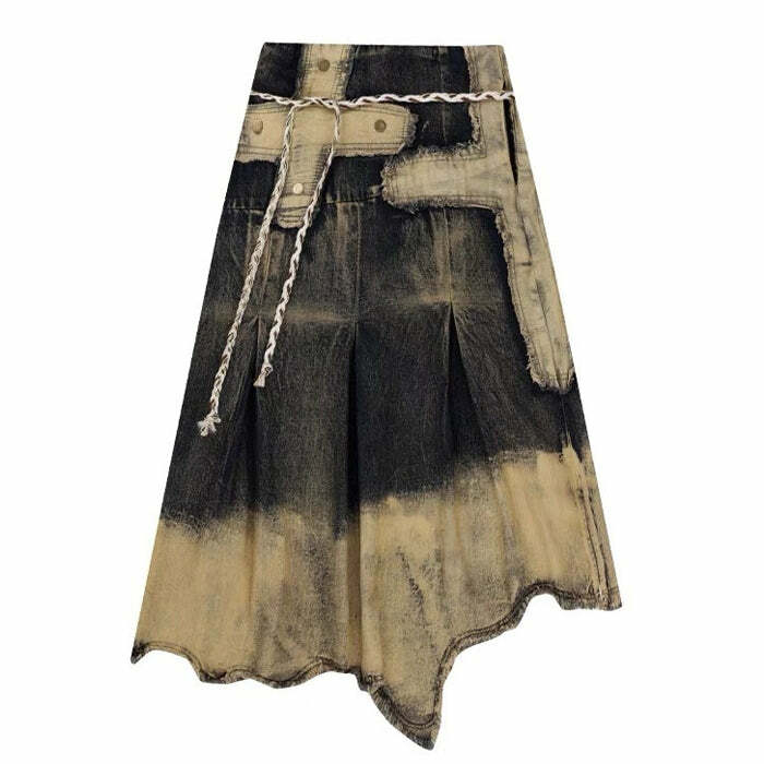 Fairy Grunge Washed Long Denim Skirt - Perfect for Casual Outfits & Concerts