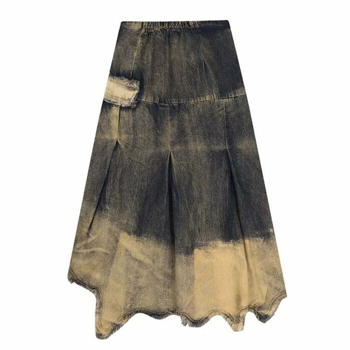 Fairy Grunge Washed Long Denim Skirt - Perfect for Casual Outfits & Concerts