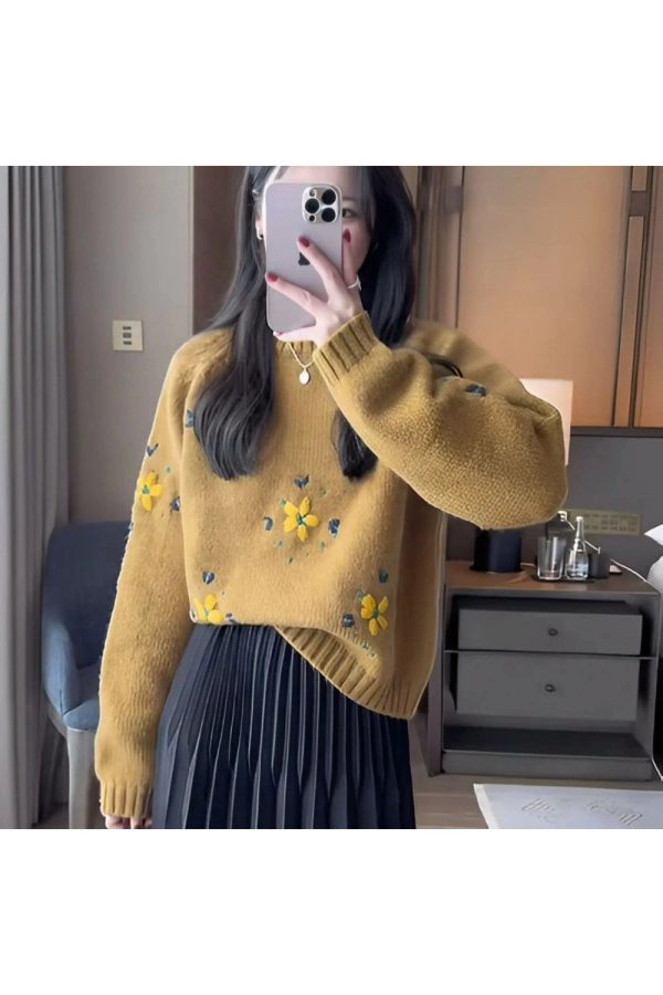 Fall Daisy Daydream Knit Sweater: Perfect for Casual Outfits & Layering