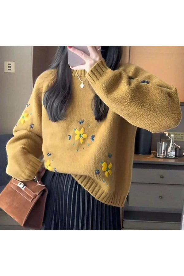 Fall Daisy Daydream Knit Sweater: Perfect for Casual Outfits & Layering