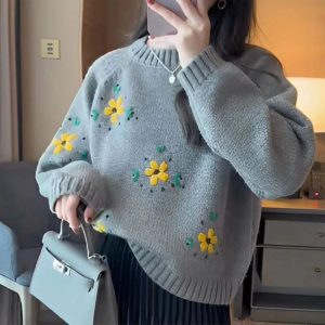 Fall Daisy Daydream Knit Sweater: Perfect for Casual Outfits & Layering