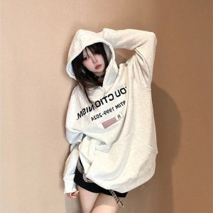 Fall Edgy Reverse Text Oversized Hoodie - Cute 2000s Outfits & Y2K Fashion