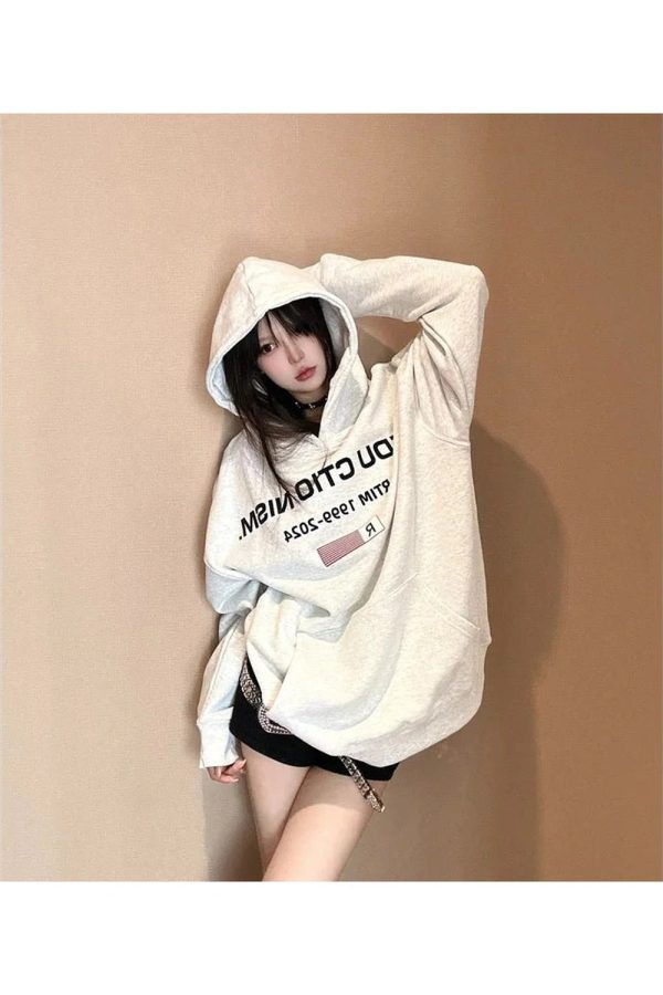 Fall Edgy Reverse Text Oversized Hoodie - Cute 2000s Outfits & Y2K Fashion