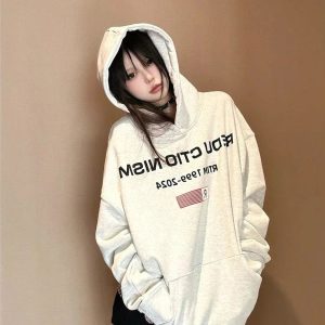 Fall Edgy Reverse Text Oversized Hoodie - Cute 2000s Outfits & Y2K Fashion