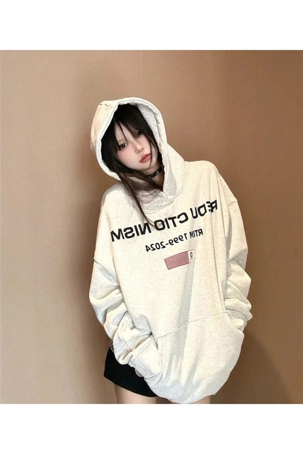 Fall Edgy Reverse Text Oversized Hoodie - Cute 2000s Outfits & Y2K Fashion