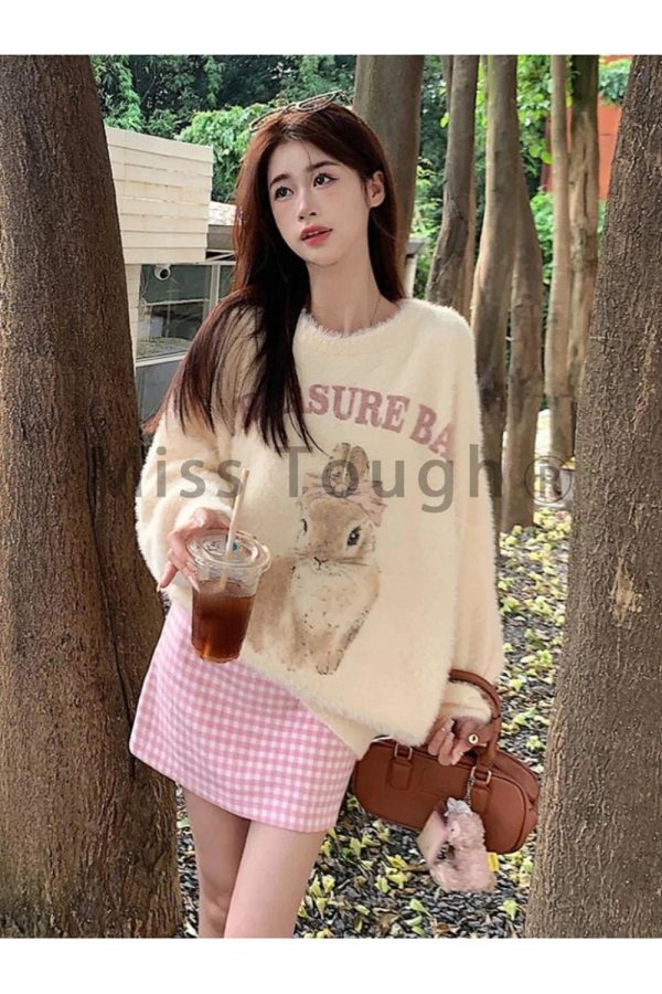 Fall Fuzzy Bunny Sweetheart Sweater | Cute 2000s Outfits & Y2K Fashion