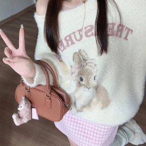 Fall Fuzzy Bunny Sweetheart Sweater | Cute 2000s Outfits & Y2K Fashion