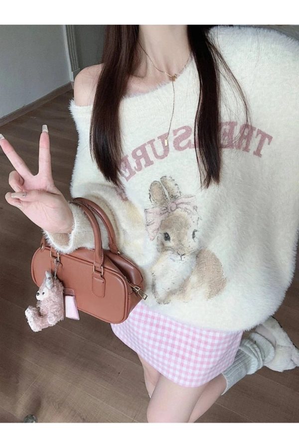 Fall Fuzzy Bunny Sweetheart Sweater | Cute 2000s Outfits & Y2K Fashion