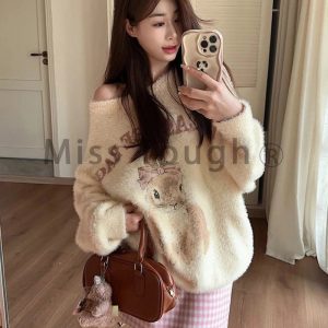 Fall Fuzzy Bunny Sweetheart Sweater | Cute 2000s Outfits & Y2K Fashion