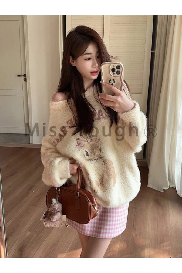 Fall Fuzzy Bunny Sweetheart Sweater | Cute 2000s Outfits & Y2K Fashion