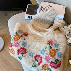 Fall Meadow Bloom Knit Sweater: Perfect for Casual Outfits & Layering