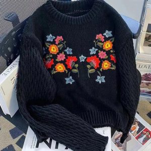 Fall Meadow Bloom Knit Sweater: Perfect for Casual Outfits & Layering