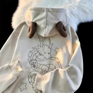 Fall Mystic Dragon Hoodie with Horns - Perfect for Concert & Casual Outfits