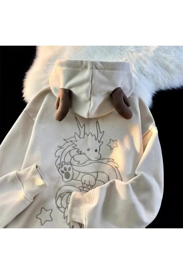 Fall Mystic Dragon Hoodie with Horns - Perfect for Concert & Casual Outfits