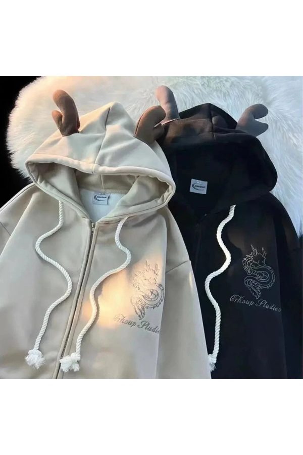 Fall Mystic Dragon Hoodie with Horns - Perfect for Concert & Casual Outfits