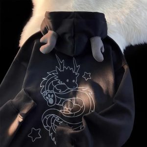 Fall Mystic Dragon Hoodie with Horns - Perfect for Concert & Casual Outfits