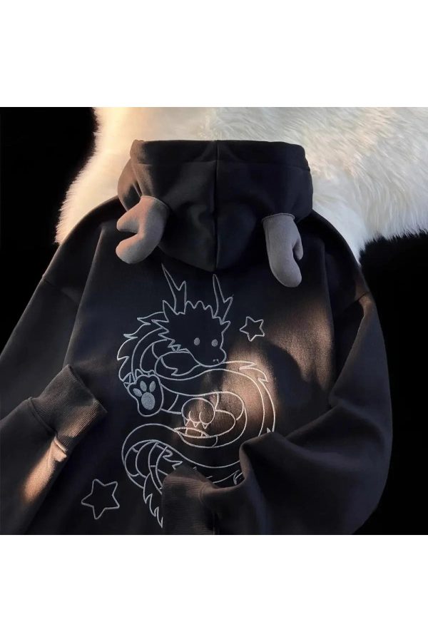 Fall Mystic Dragon Hoodie with Horns - Perfect for Concert & Casual Outfits