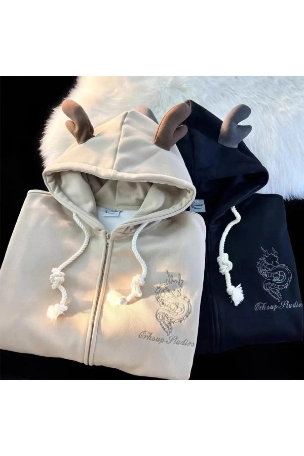 Fall Mystic Dragon Hoodie with Horns - Perfect for Concert & Casual Outfits