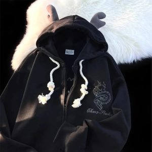 Fall Mystic Dragon Hoodie with Horns - Perfect for Concert & Casual Outfits