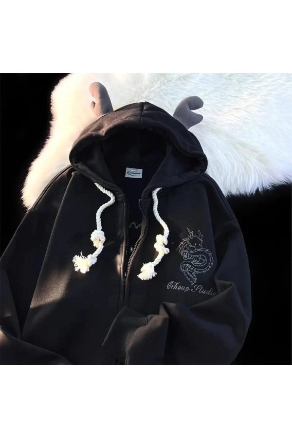 Fall Mystic Dragon Hoodie with Horns - Perfect for Concert & Casual Outfits