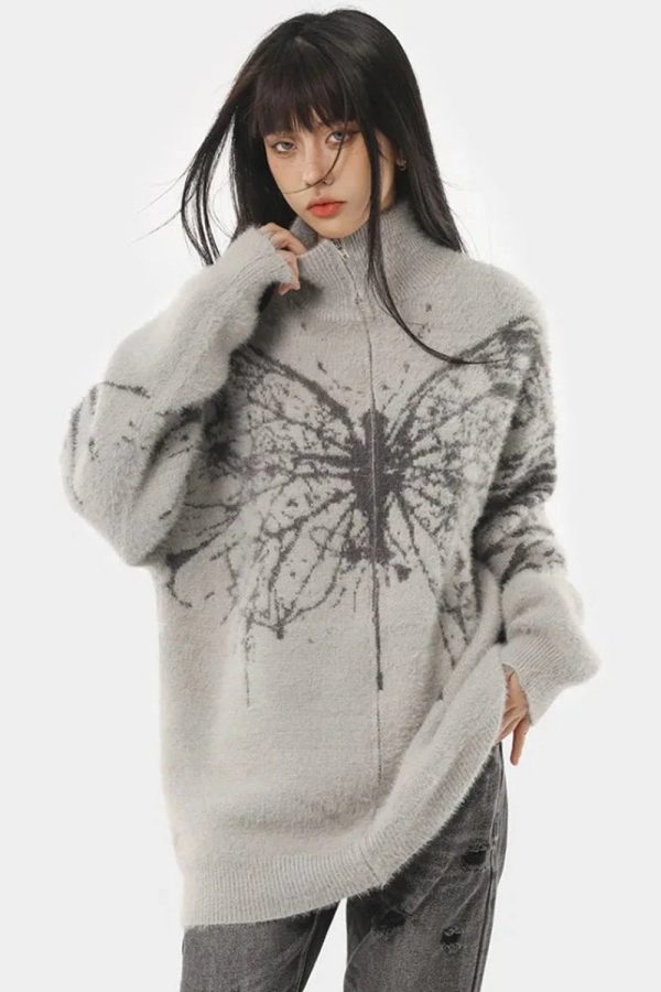 Fall Oversized Butterfly Grunge Sweater: Perfect for Casual Outfits & Concerts