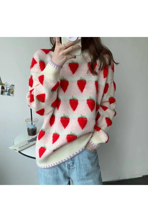 Fall Strawberry Fields Knit Sweater: Perfect for Casual Outfits