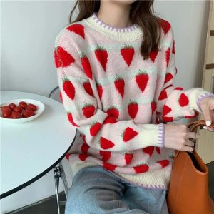 Fall Strawberry Fields Knit Sweater: Perfect for Casual Outfits