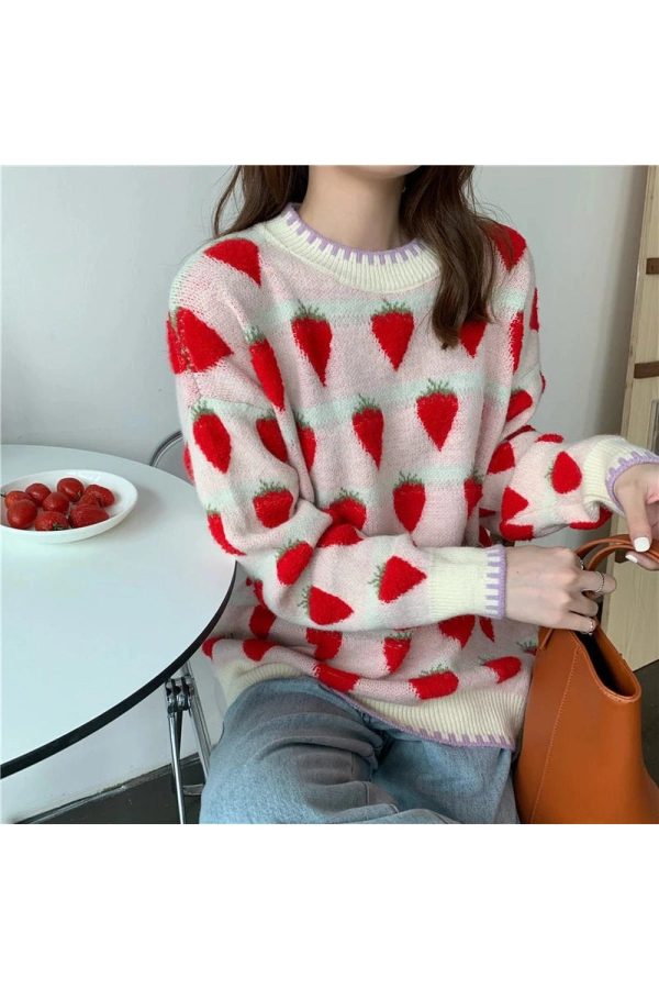 Fall Strawberry Fields Knit Sweater: Perfect for Casual Outfits