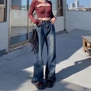 Fall Vintage Wash Flare Jeans - Cute 2000s Outfits & Y2K Fashion