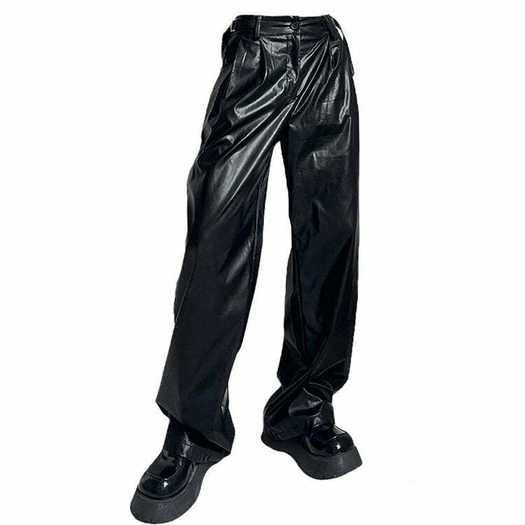 Faux Leather Grunge Pants - Y2K Fashion, 2000s Outfits, McBling Style