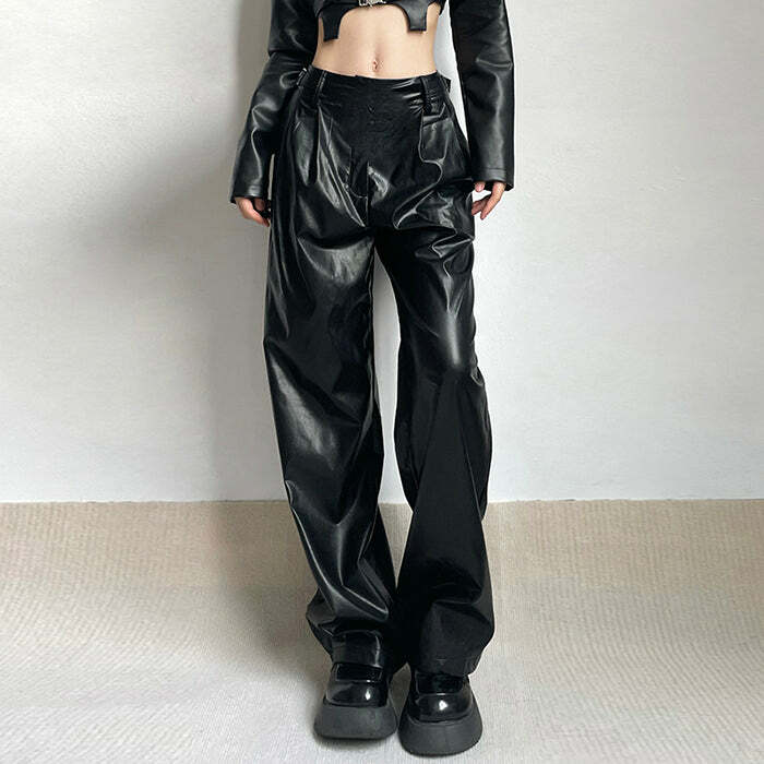 Faux Leather Grunge Pants - Y2K Fashion, 2000s Outfits, McBling Style