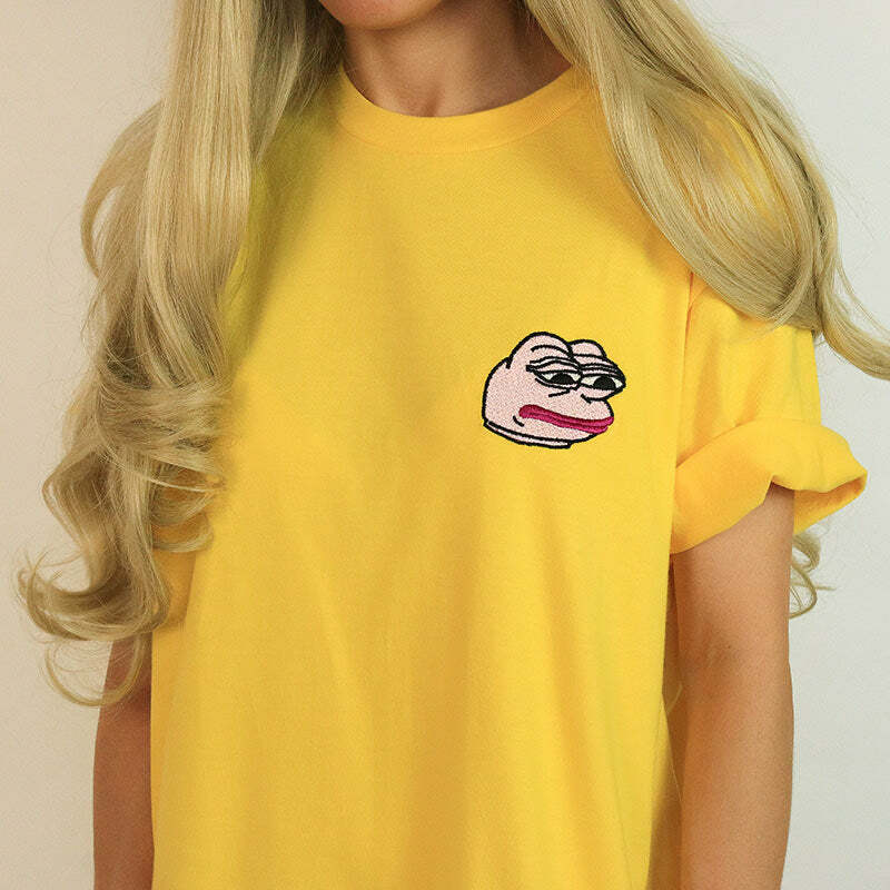 Feelz Bad Face T-Shirt in Yellow - Cute 2000s Outfits & Y2K Fashion