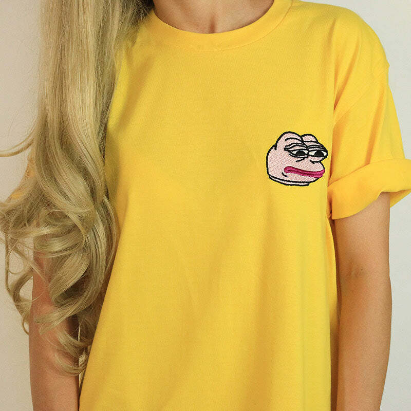 Feelz Bad Face T-Shirt in Yellow - Cute 2000s Outfits & Y2K Fashion