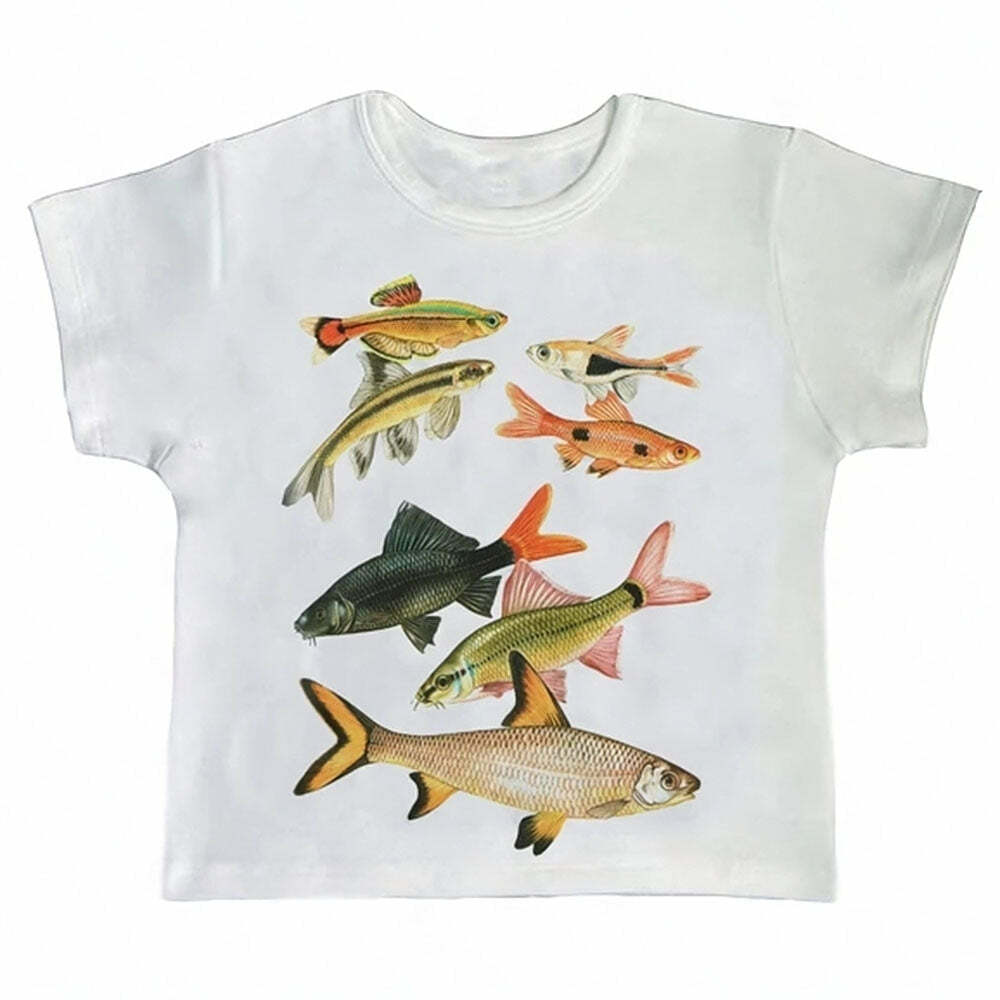 Fish Print Aesthetic Baby Tee | Cute 2000s Outfits & Y2K Fashion