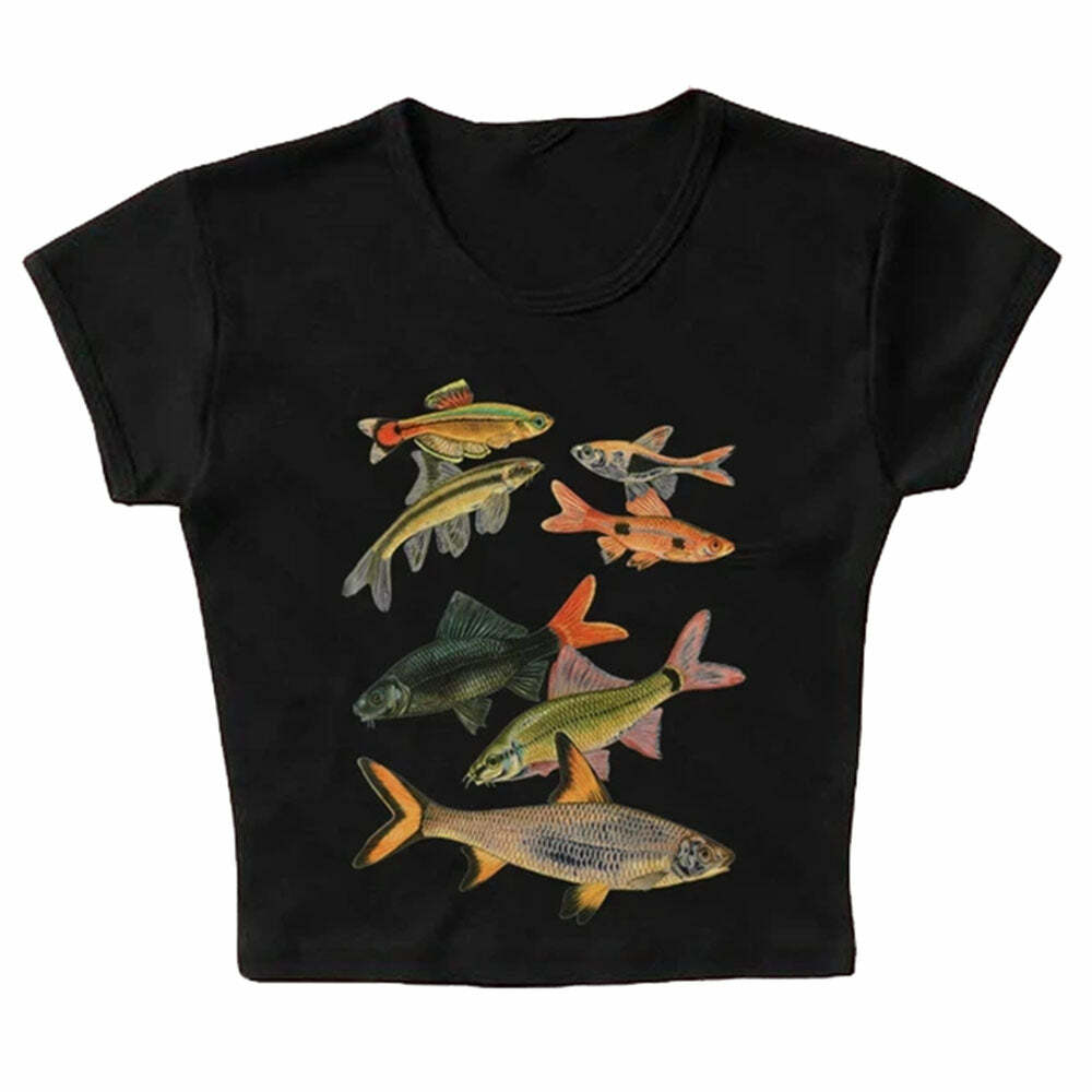 Fish Print Aesthetic Baby Tee | Cute 2000s Outfits & Y2K Fashion