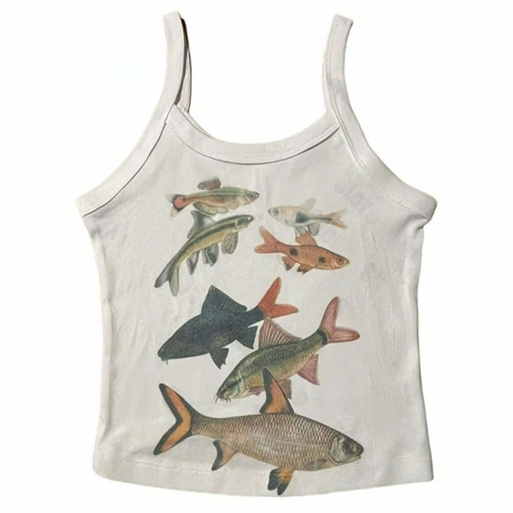 Fish Print Aesthetic Tank Top: Trendy Outfit Ideas for Spring & Summer