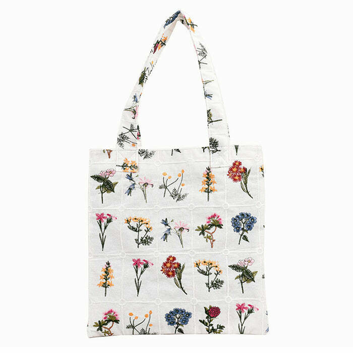 Floral Embroidered Tote Bag - Cute 2000s Outfits & Y2K Fashion Inspiration