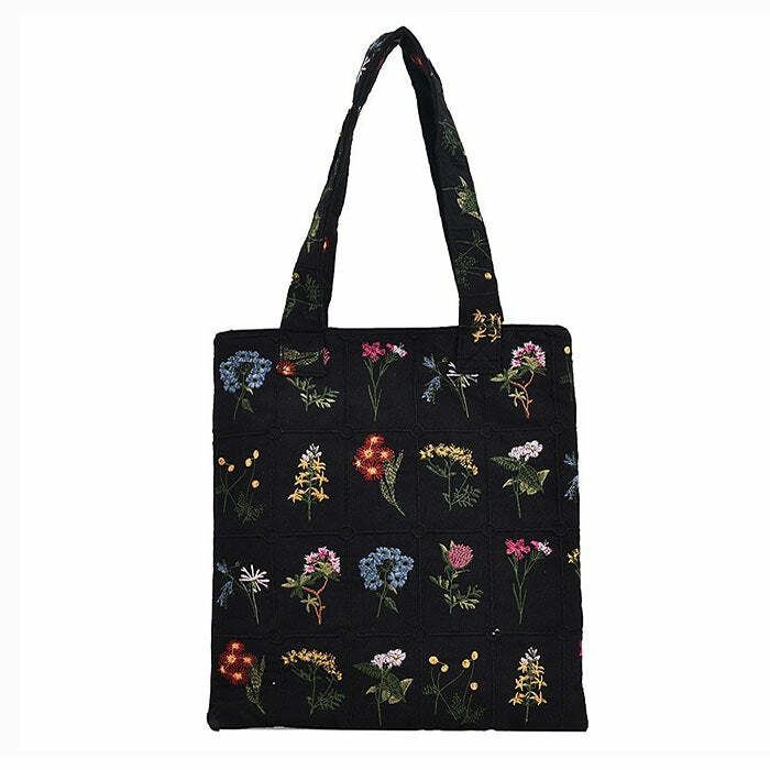 Floral Embroidered Tote Bag - Cute 2000s Outfits & Y2K Fashion Inspiration