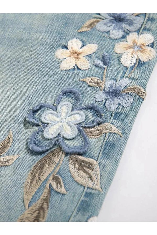 Floral Meadow Embroidered Jeans: Perfect for Spring Outfits & Casual Looks