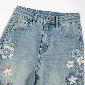 Floral Meadow Embroidered Jeans: Perfect for Spring Outfits & Casual Looks