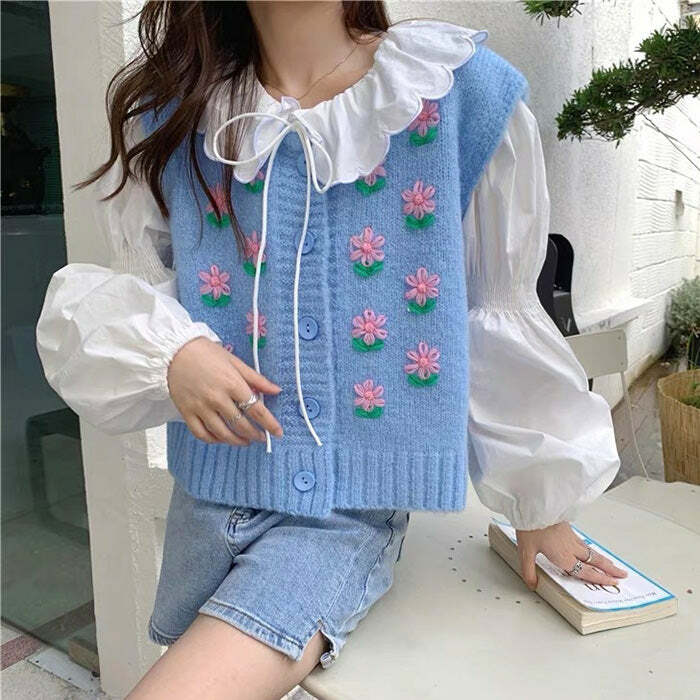 Flower Embroidery Blue Knit Vest: Stylish Outfit Ideas for Every Occasion