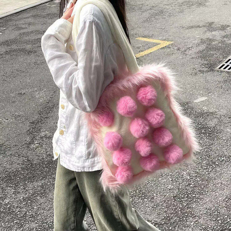 Fluffy Pink Pom Poms Bag: Perfect for Concert Outfits & Spring Styles