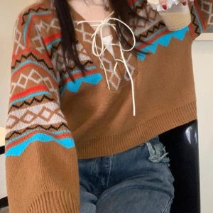 Forest Fair Isle Lace-Up Sweater: Perfect for Spring Outfits & Casual Looks