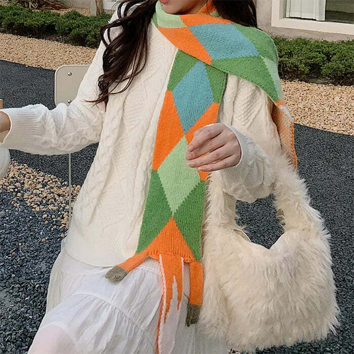 Fox Knitted Scarf - Cute 2000s Outfits, Y2K Fashion Inspiration, Mcbling Style