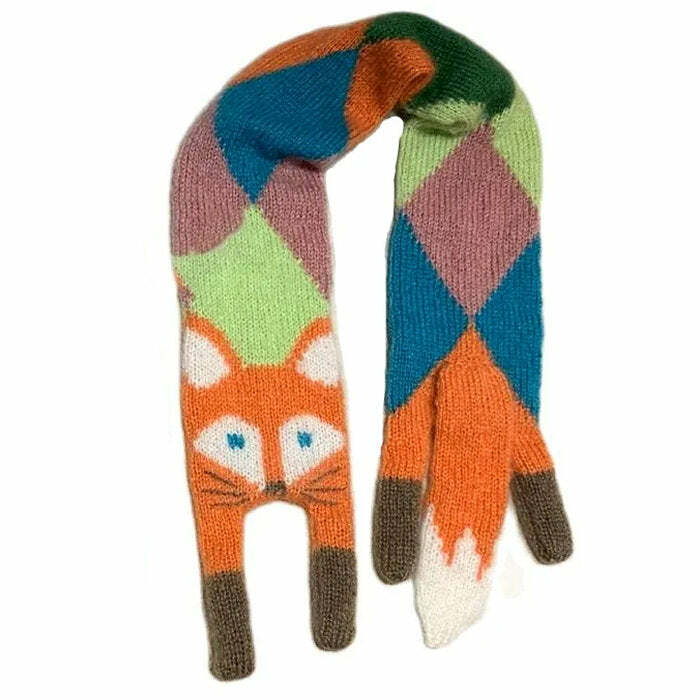 Fox Knitted Scarf - Cute 2000s Outfits, Y2K Fashion Inspiration, Mcbling Style