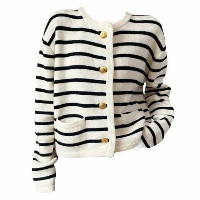 French Girl Striped Cardigan - Cute 2000s Outfits & Y2K Fashion Inspiration