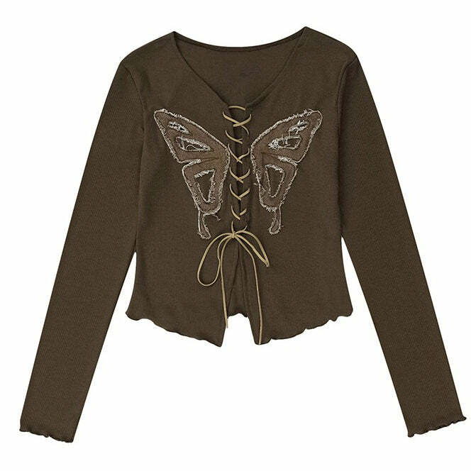 Front Lace Butterfly Aesthetic Top | Cute 2000s Outfits & Y2K Fashion