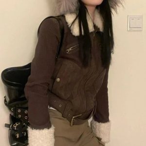 Furry Aviator Bomber Jacket - Y2K Fashion, 2000s Outfit Inspiration