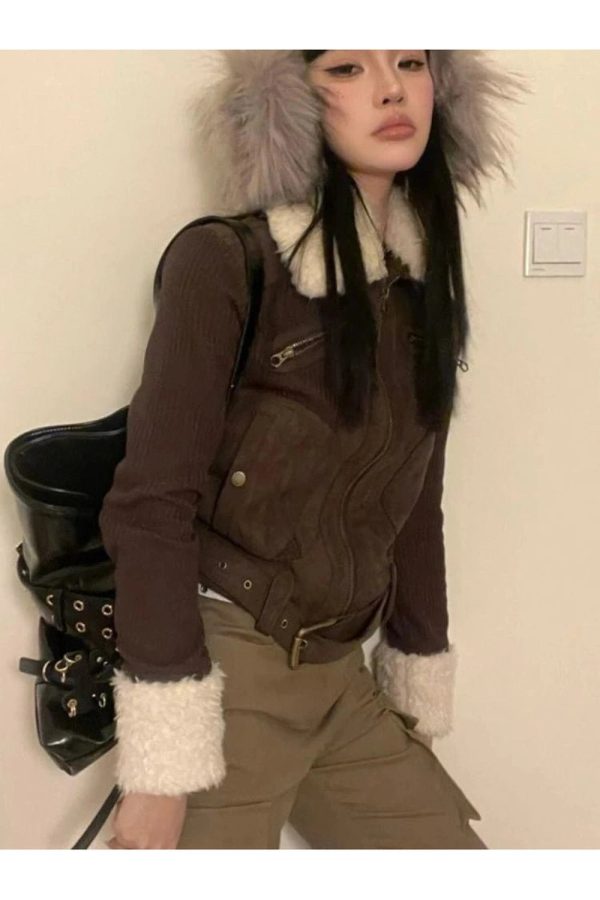 Furry Aviator Bomber Jacket - Y2K Fashion, 2000s Outfit Inspiration