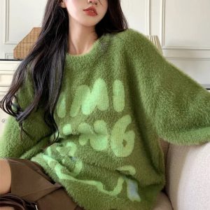 Fuzzy Bear Graphic Sweater - Cute 2000s Outfits & Y2K Fashion Inspiration